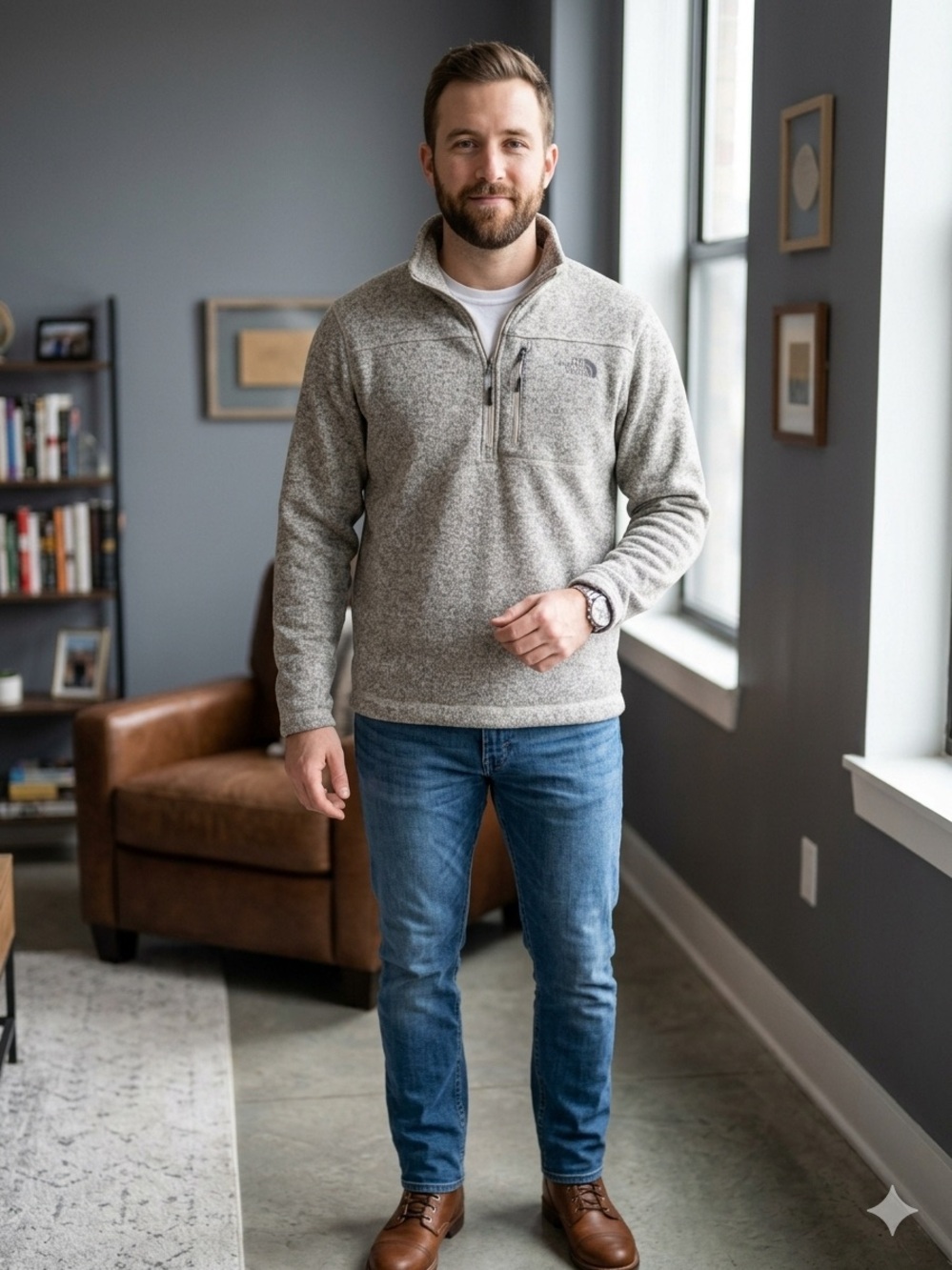 The North Face Men's Gray Quarter-Zip Fleece Pullover. SIZE Medium. EUC